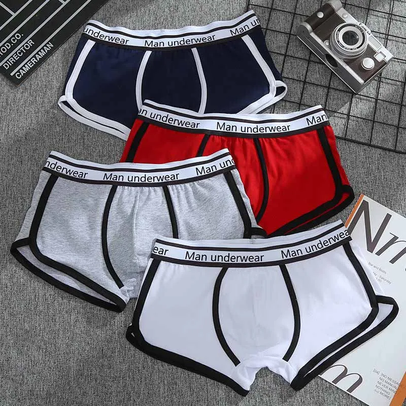 4pcs/lot Cotton Male Panties Mens Underwear Boxers Breathable Man Solid Color Underpants U Convex Sexy European Size Men Shorts