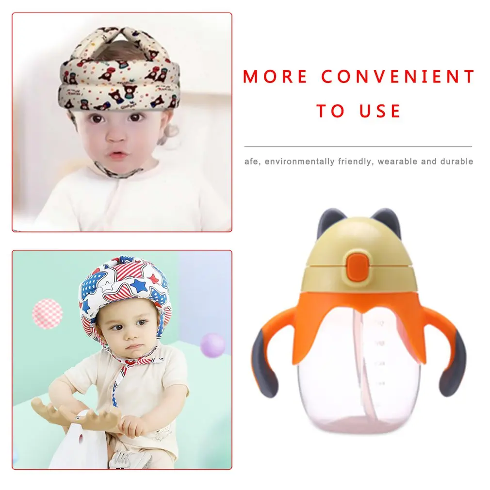 

New baby water bottle black ear double handle baby learning cup baby straw bottle child straw bottle baby supplies