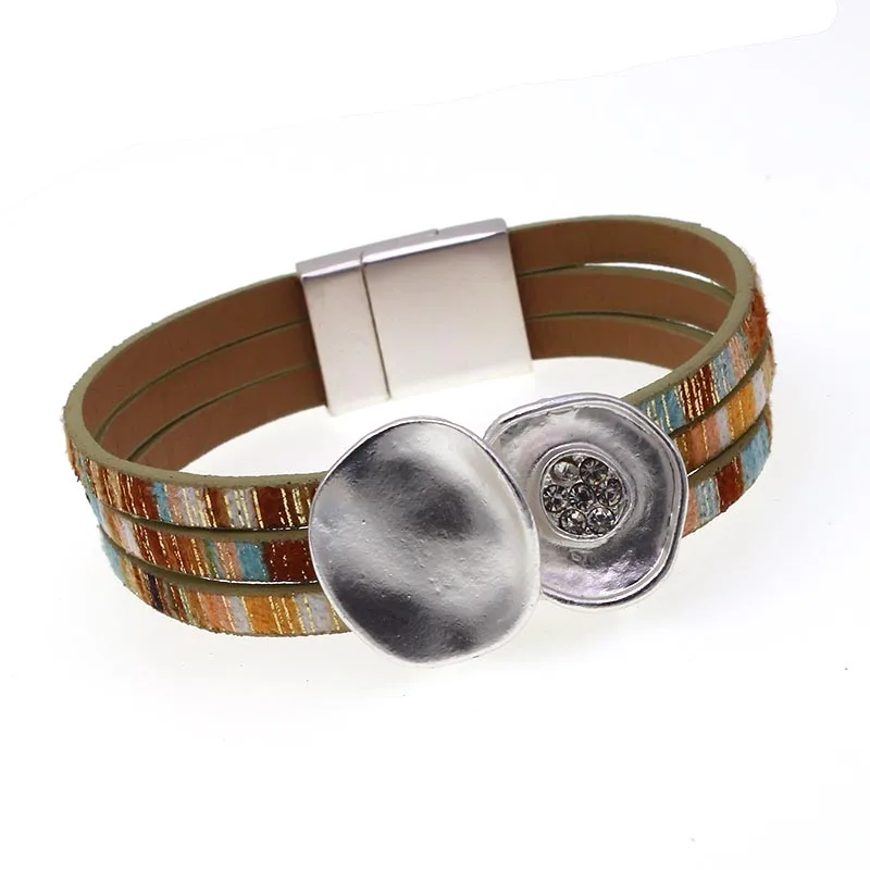 Женский многослойный браслет с широкой обмоткой кожаный леопардовым принтом