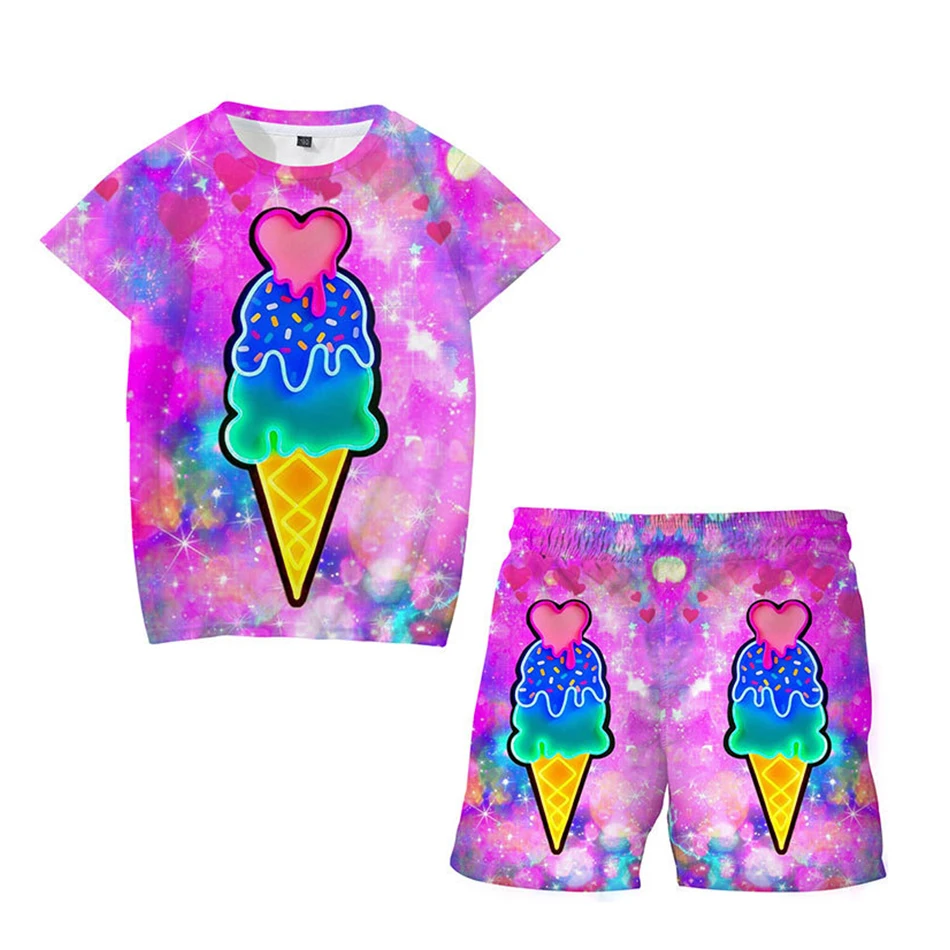 Kids Personality 3D Printing Unicorn T-Shirt Suit Boys And Girls Summer Short-Sleeved Tops + Shorts Toddler Kids Beach Clothes