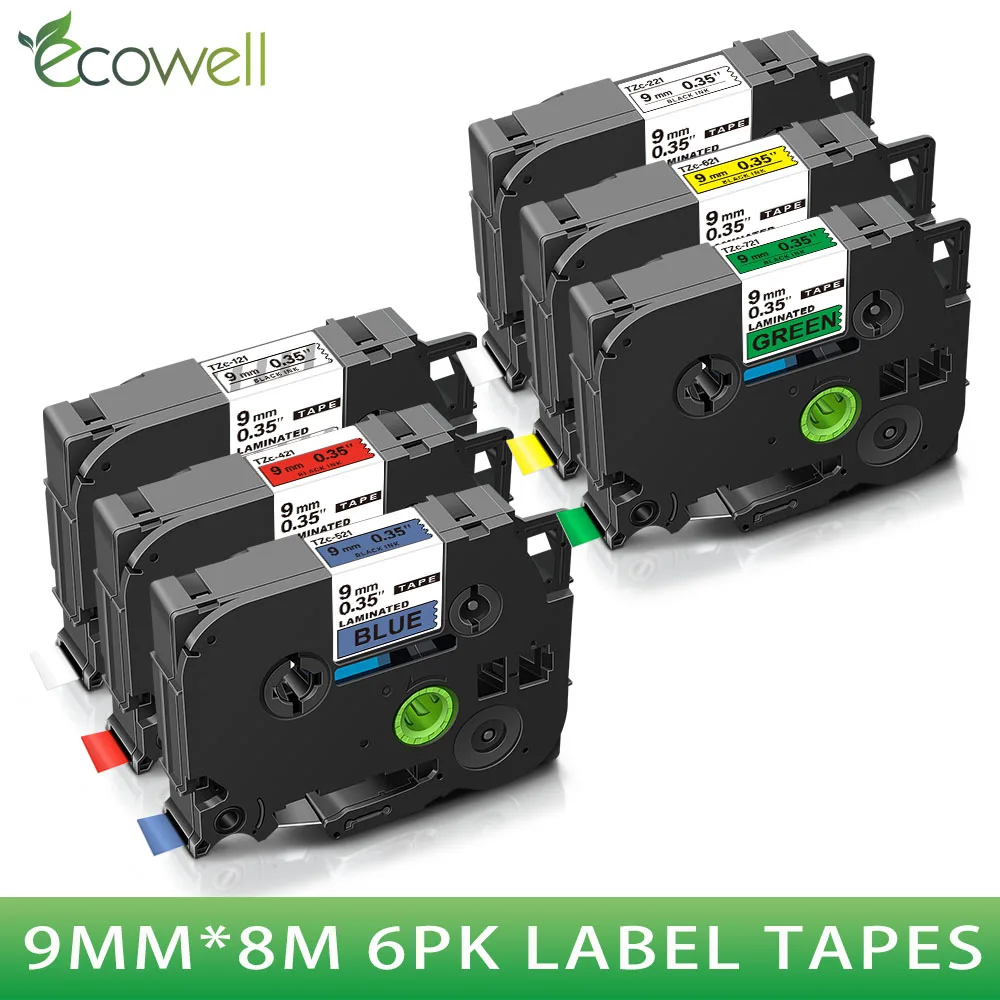 

Ecowell 9mm Multicolor 221 label ribbon cassette Compatible for 221 121 621 721 521 421 label tape for label Makers