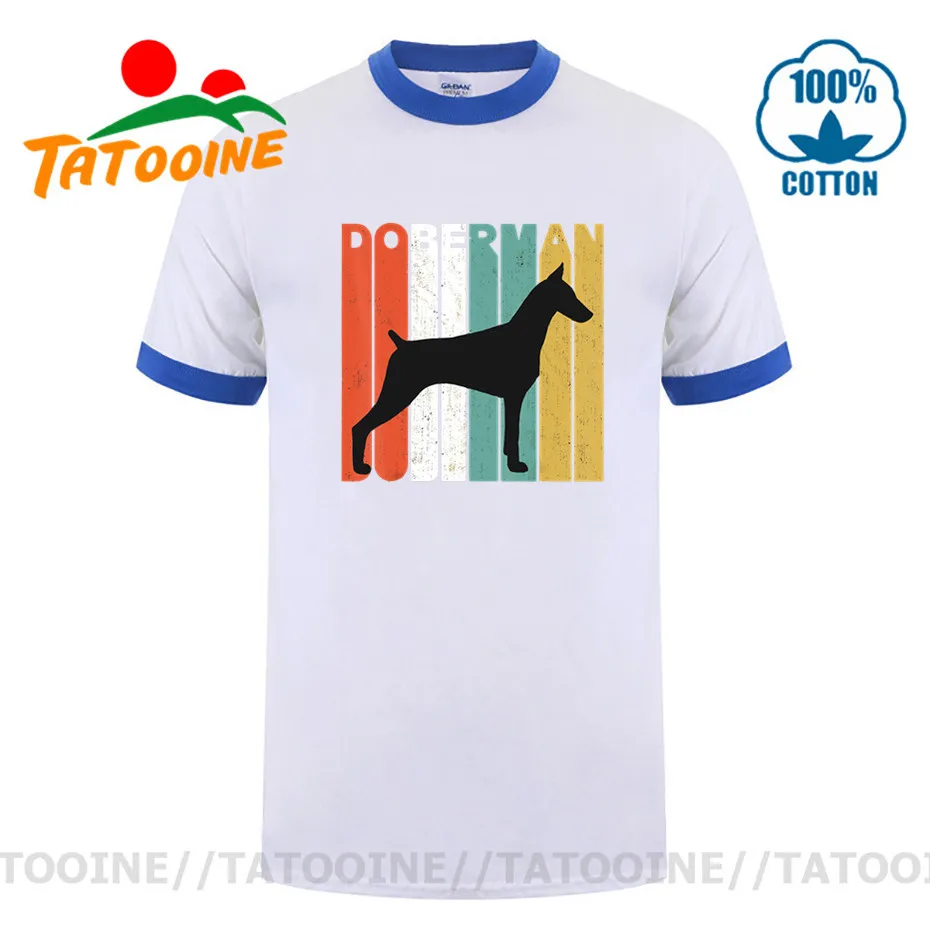 ТАТУИН Винтаж Doberman силуэт Футболка мужская забавная Ретро собака породы