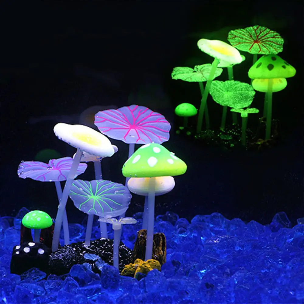 

9pcs Fluorescent Artificial Plants Fish Tank Decorations Aquarium Water Grass Lotus Mushroom Ornaments Aquarium Landscape