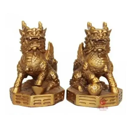 Бесплатная доставка китайская Бронзовая статуя юаня бао фэн шуй Килин Чи Линь