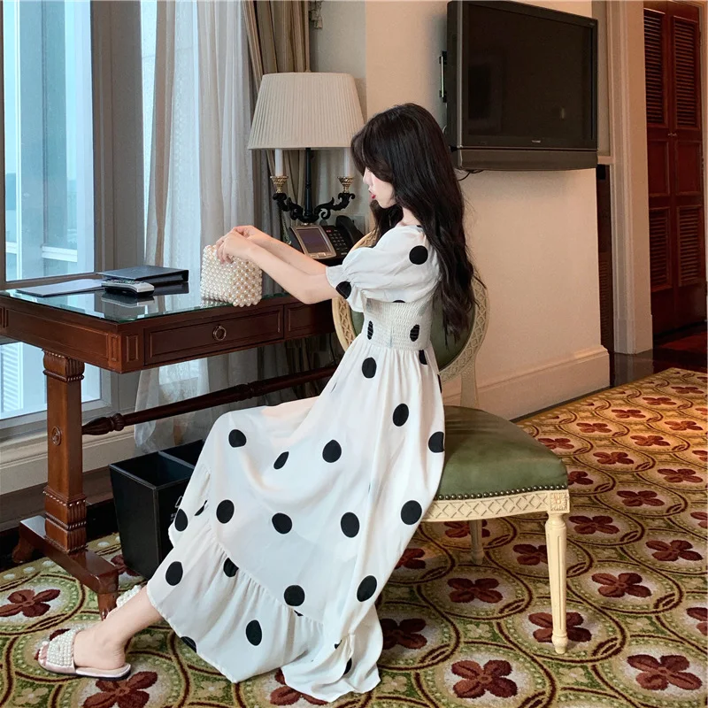 

Dress Women Polka Dot Long Elegant French Retro Female Clothing New Party Dress Ruffles Trendy Cute Plus Size 2XL