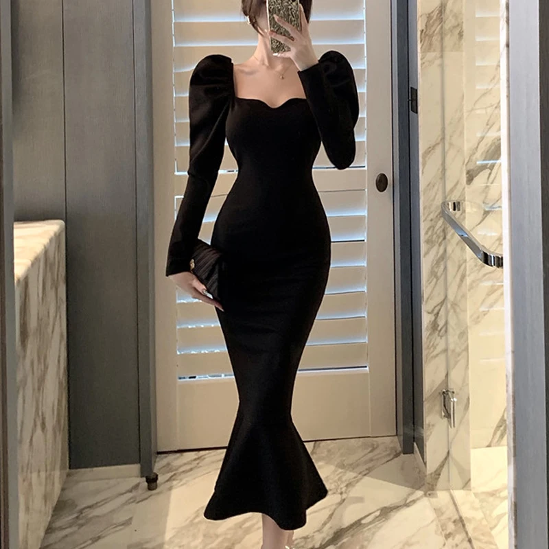 

Women Sexy V Neck Off Shoulder Bodycon Dress Elegant Mermaid Black Long Dress Basic Party Night Party Midi Ladies Dresses