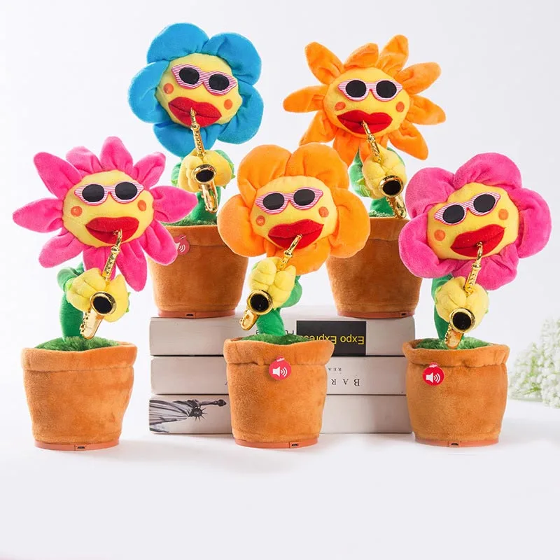 

Electric Saxophone Sunflower Toy Creative Singing Dancing Plush Puzzle Toy Novelty Gifts for Children M09