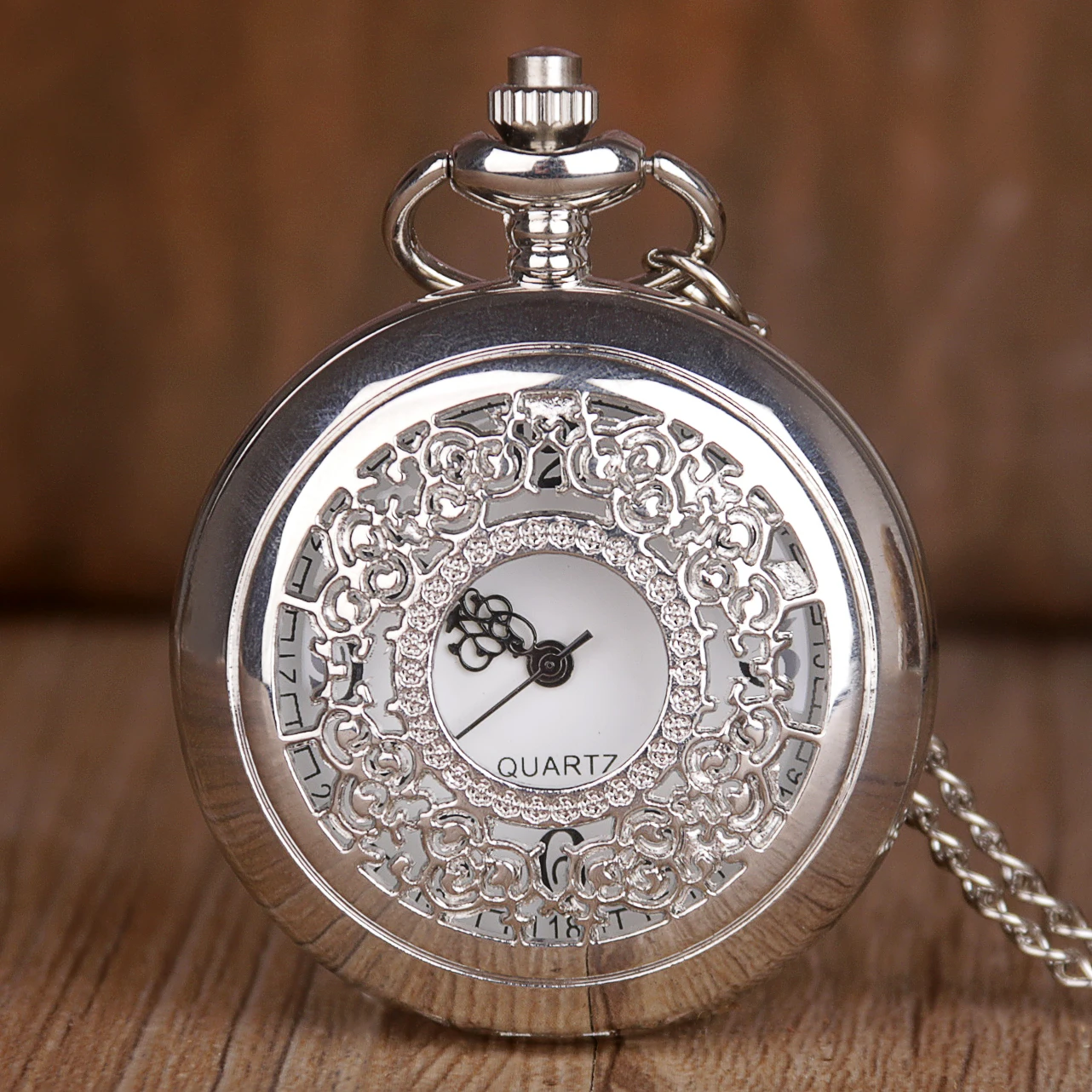

Silver Hollow Quartz Pocket Watch Lady Necklace Analog Accessory Pendant Brand Hot Selling Watch