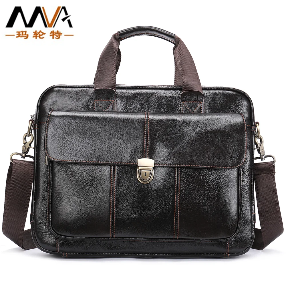 Men's briefcase with passport cover and Laptop bag 14  First layer cowhide large capacity shoulder bag  Business leather handbag