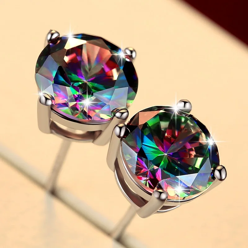 

Foydjew New Fashion 925 Silver Needle 6mm Round Color Zircon Stud Earrings Luxury Wedding Jewelry For Women Birthday Gifts