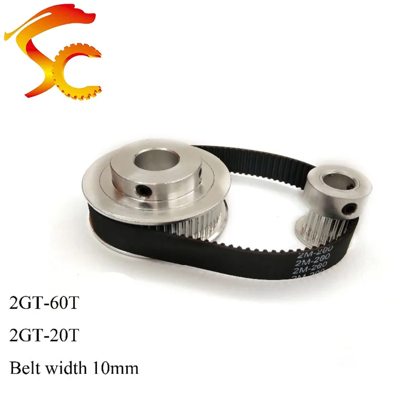 

Timing Belt Pulley GT2 60teeth 20teeth Reduction 3:1/1:3 3D printer accessories belt 280-10mm width Bore 10&6.35mm