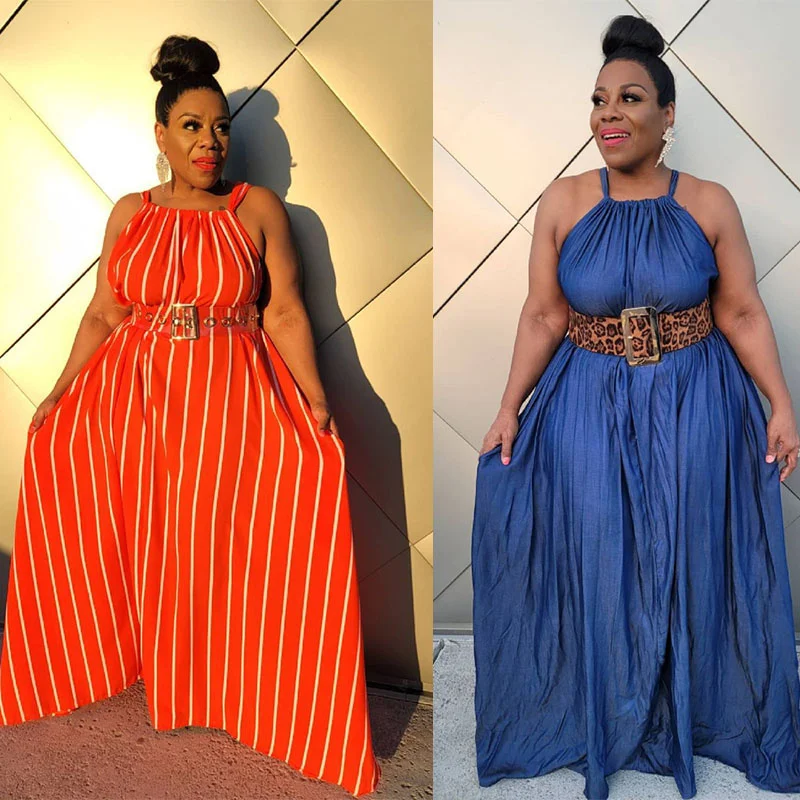 

2022 Summer Maxi Dress for Women Sleeveless Striped Slip Dress Bohemian Loose Plus Size Long Dress Wholesale Dropshipping