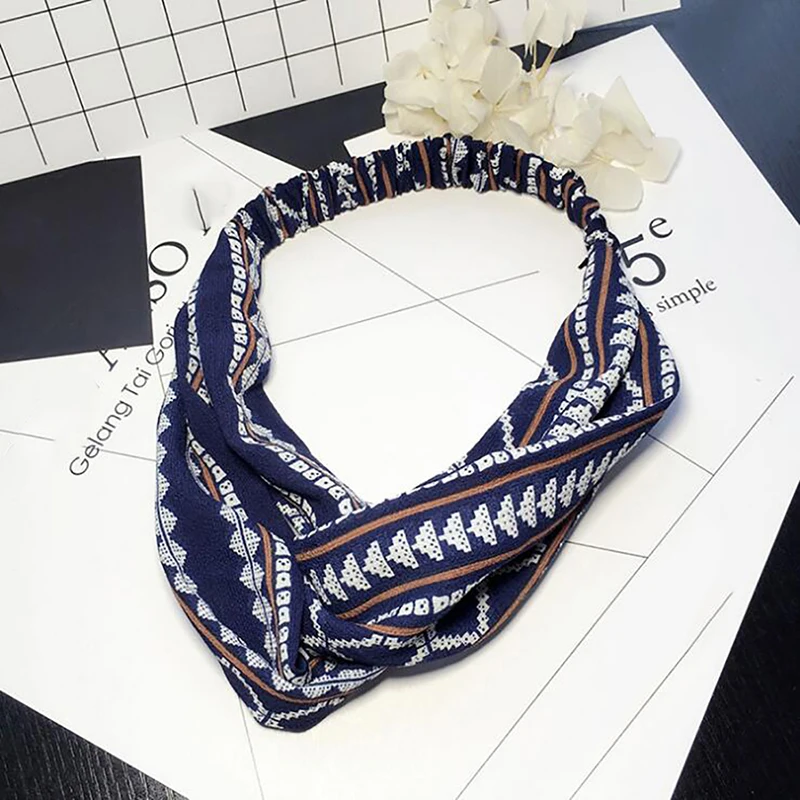 

2021 Fashion Lady Hair Accessories Turban Headbands Cross Knotted Bandanas Elastic Flower Prints Hairband Head Wrap For Girls