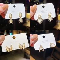 new fashion earring for women zircon opal butterfly heart geometric stud earrings exquisite 925 silver needle party jewelry gift