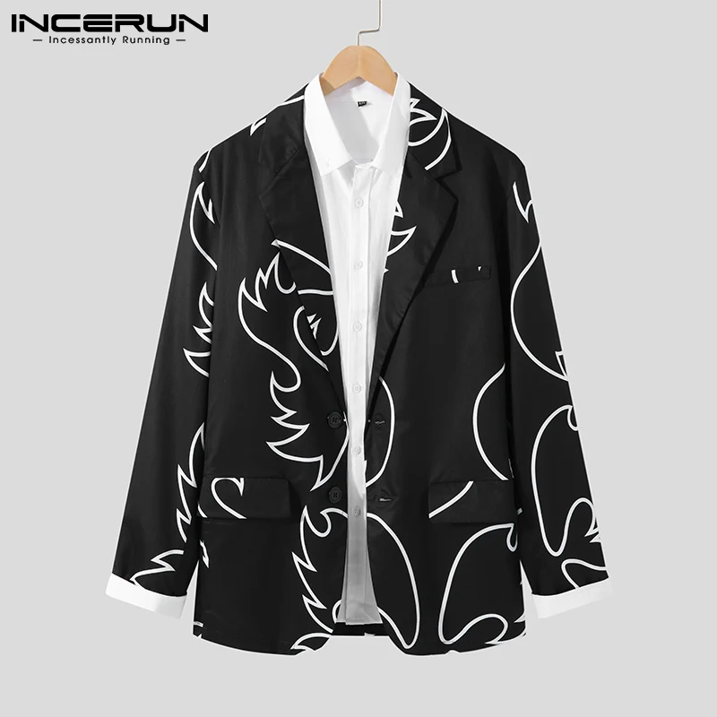 

Пиджак INCERUN мужской с отложным воротником и длинным рукавом, уличная одежда с принтом, модный элегантный повседневный тонкий пиджак на пуго...