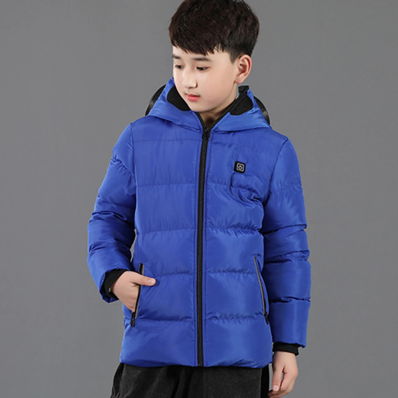 

Children's 3 Area Heating Jacket USB Charging Winter Warm Jacket Smart Thermostat Hooded Cotton Clothes for Outdoor Camping