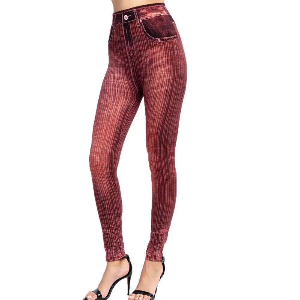 

Women Jeans Imitation Leggings Printed Super Elastic Women High Waist Butt Lift Skinny Cropped Pants Streetwear