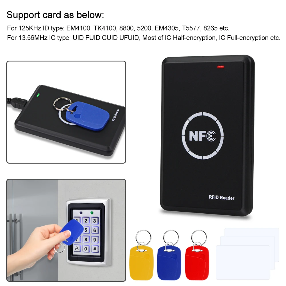 

RFID Smart Card Reader Writer 125KHz 13.56MHz RFID Copier / Duplicator USB Writable Key fobs Card ID IC EM UID EM4305 T5577 Tags