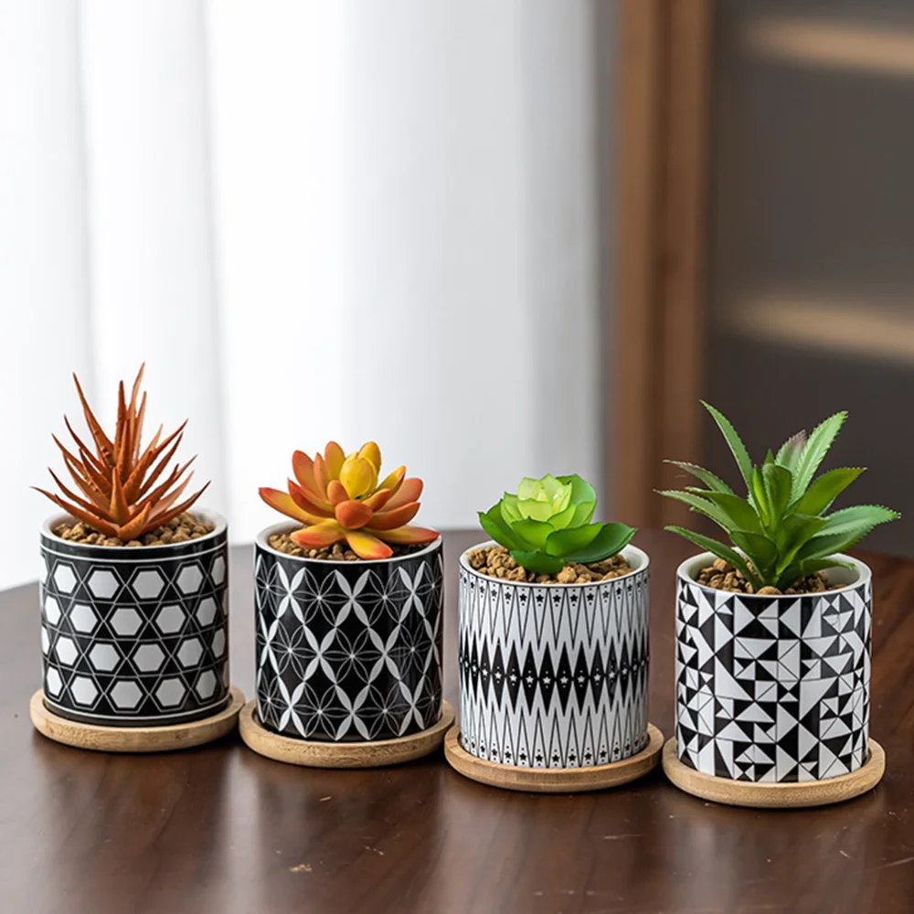 

4 Sets Ceramic Flowerpot Retro Style Flowerpot Desktop Flowerpot Home Decoration