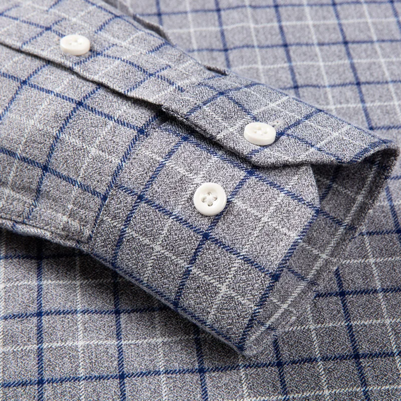 

New Men's Plaid Shirts Long Sleeve Regular Fit Sanded Fabric Checkered Shirts for Male Casual