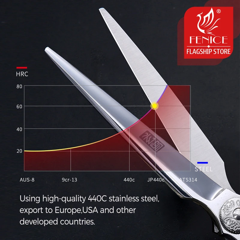 Fenice 6-дюймовые японские ножницы для стрижки волос 440C филировочные