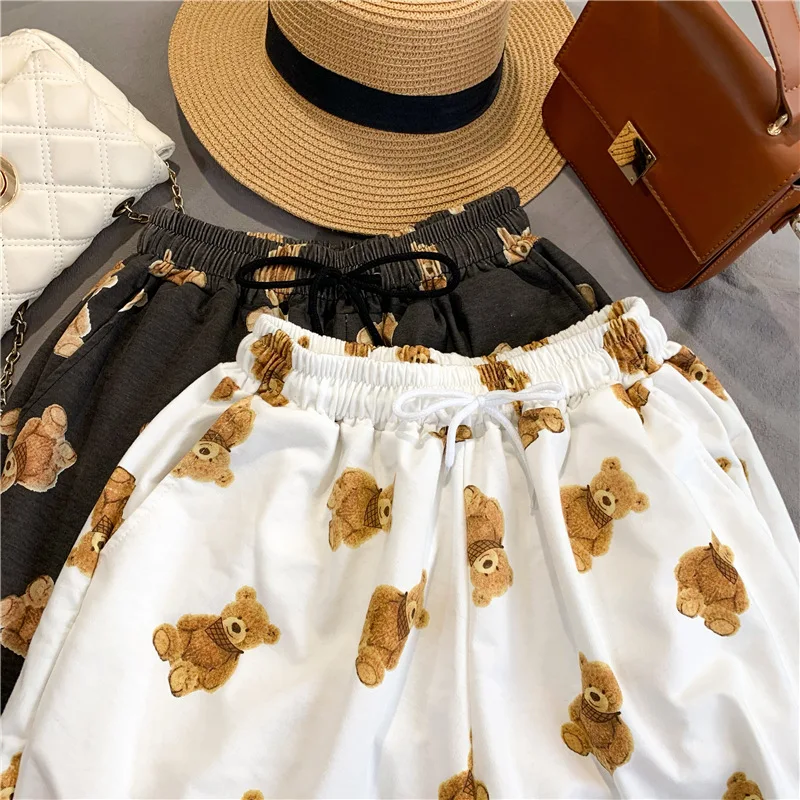 

Teddy Bear High Waist Women's Shorts 2021 Korean Style Loose Casual Summer Short Sport Femme Slim Sweatpants Body Fitness Gym