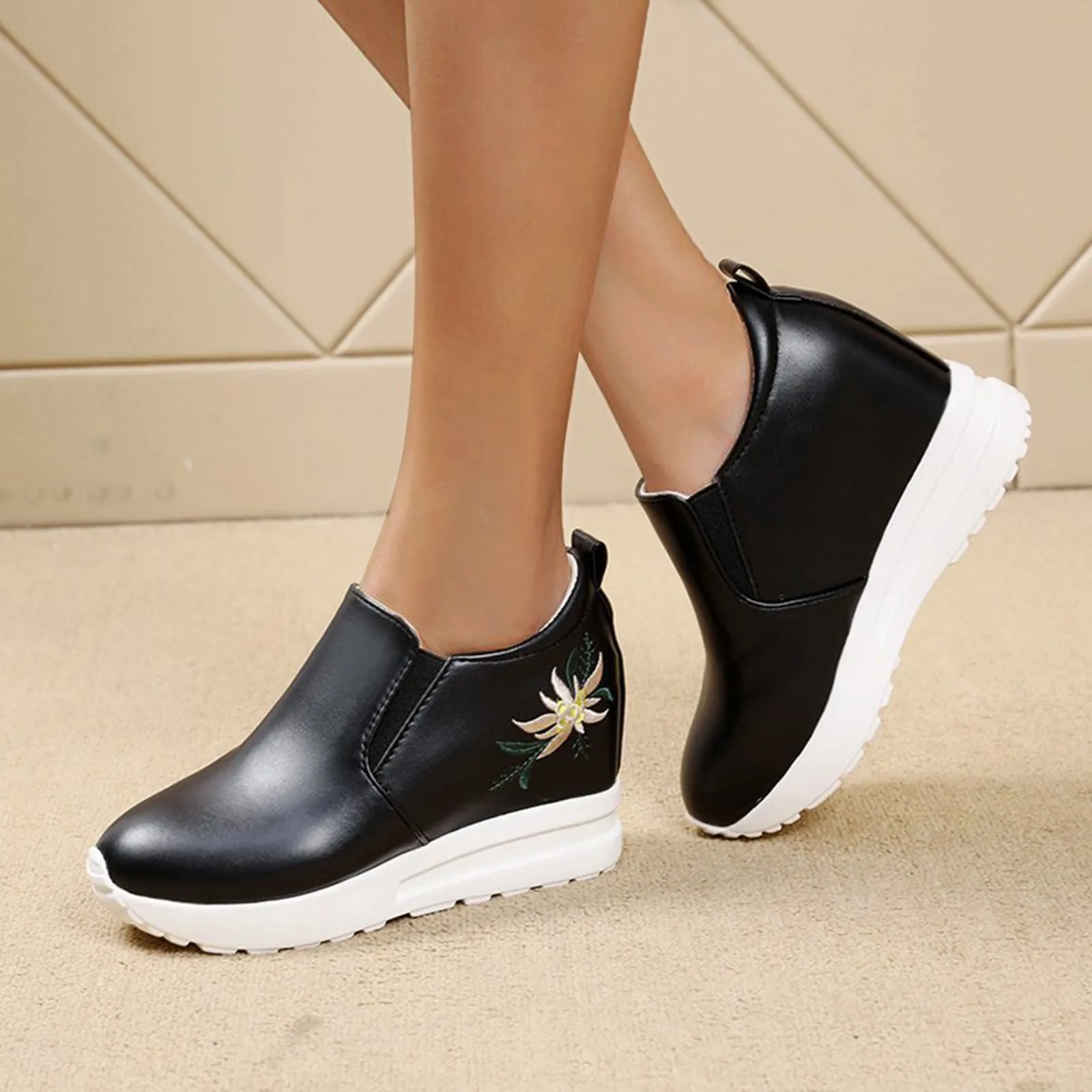 

Fashion Women's Wedges Sneakers Shoes Casual Breathable Slip-on Platform Heel Thick Sole Casual Ladies Sneakers Outdoor #40