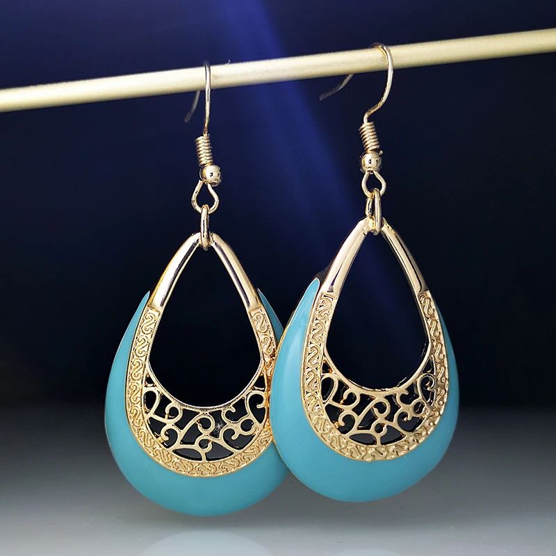 

Новинка, роскошные серьги-гвоздики с голубой эмалью в форме капли воды, ювелирные изделия, яркие серьги с цветком для женщин, Новинка