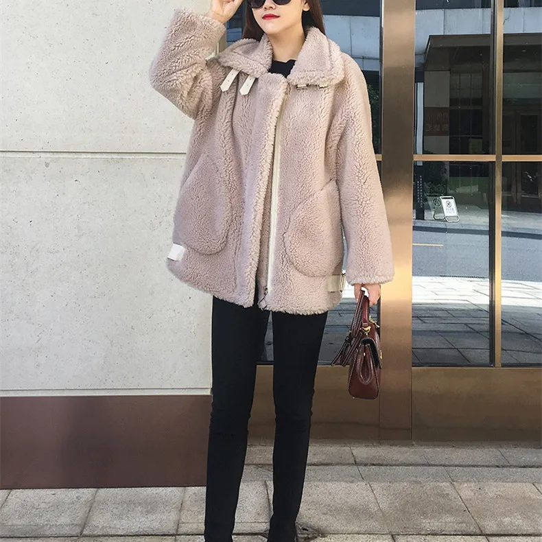 SY10 зимнее женское пальто из 30% шерсти на молнии с отворотами теплая куртка