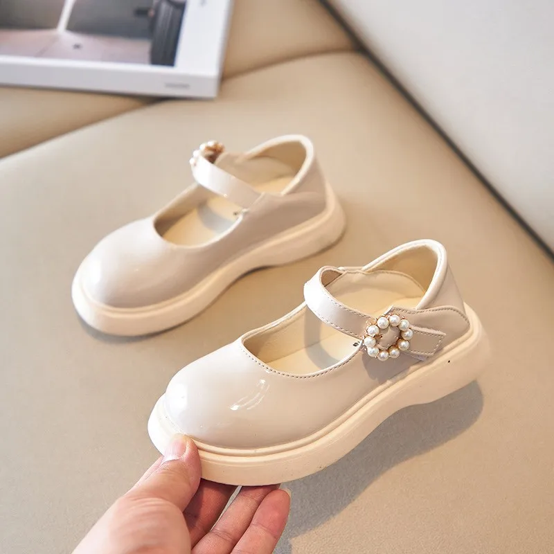 

Girls Fashion Pearl Leather Shoes 2021 New Sweet Princess Shoes Spring Autumn Black British Performance Shoes G134