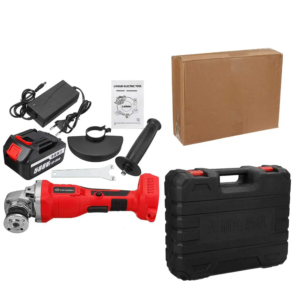 

588V Rechargeable Brushless Electric Angle Grinder 125mm With 2PC 22980mAh Battery Cordless Grinder Tool For Makita 18V Battery