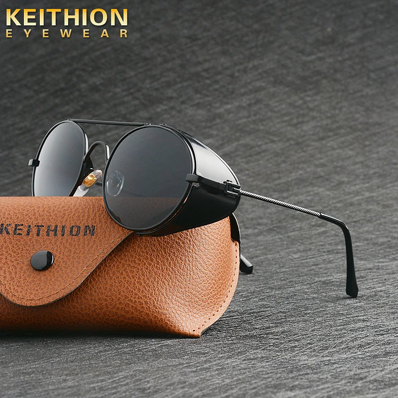 

KEITHION Retro Steam Punk Sunglasses For Men Women Side Shield Round Steampunk Vintage Glasses Shades UV400