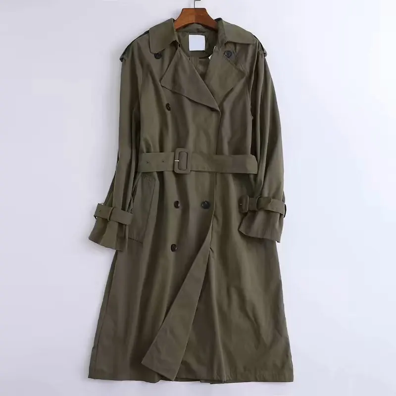 Тренчкот женский длинный с поясом модная двубортная Повседневная ветровка в