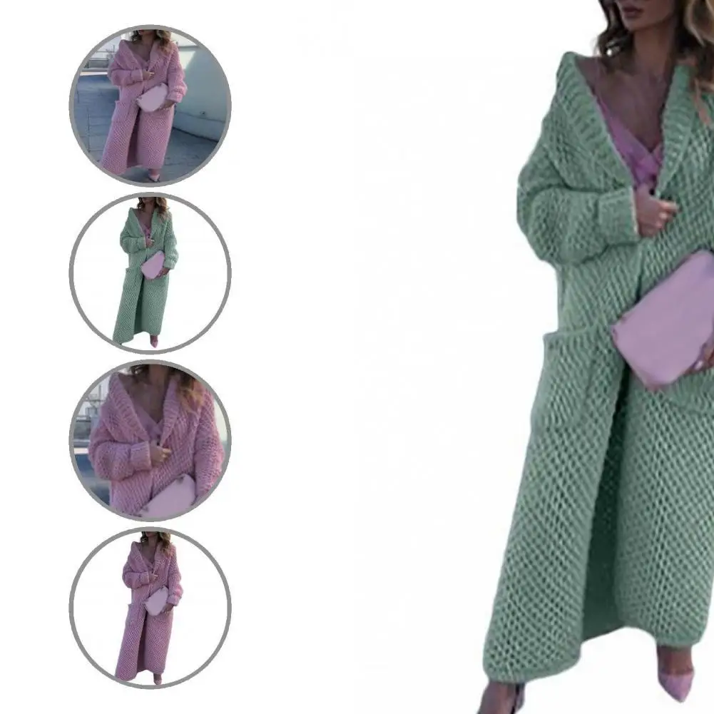 

Jacket Popular Turndown Collar Pockets Knitted Jacket Autumn Winter Knitted Jacket Loose for Party