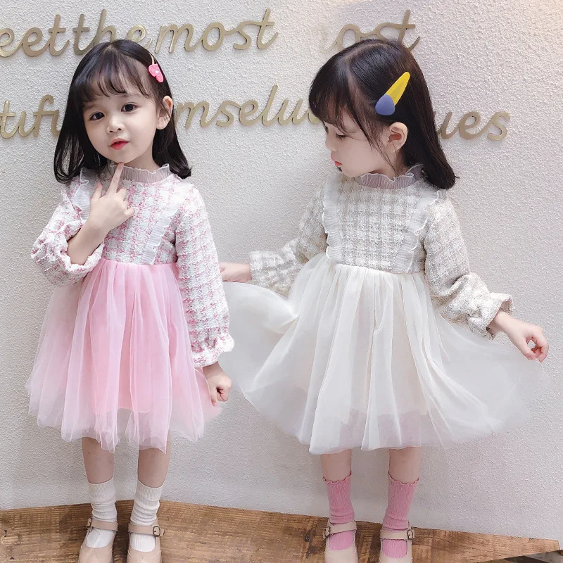 

Детское платье, осень 2021, новое Повседневное платье для маленьких и средних девочек, детское платье для маленьких девочек, праздничное Сетч...