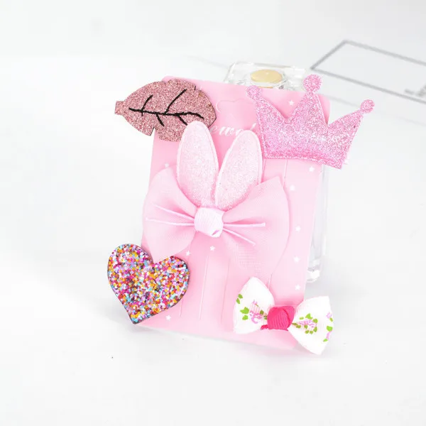 52-7 Children's hairpin set hair accessories 5PCS/SET baby flowers bow side clip girls crown all-inclusive cloth side clip - Цвет: 52-7