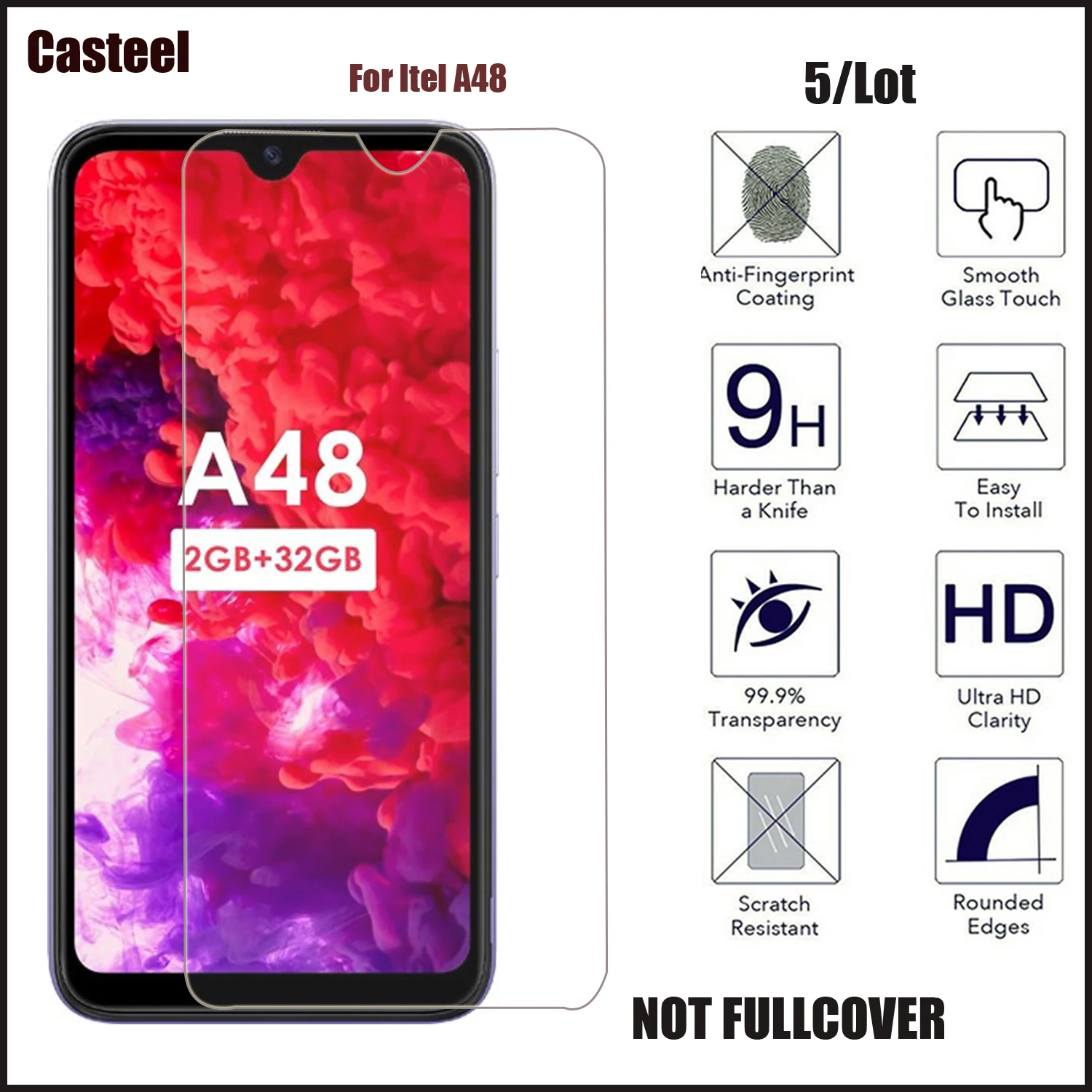 

5/lot 0.3mm 9H Premium 2.5D Curved Edge Tempered Glass For Itel A48 Screen Protector Film