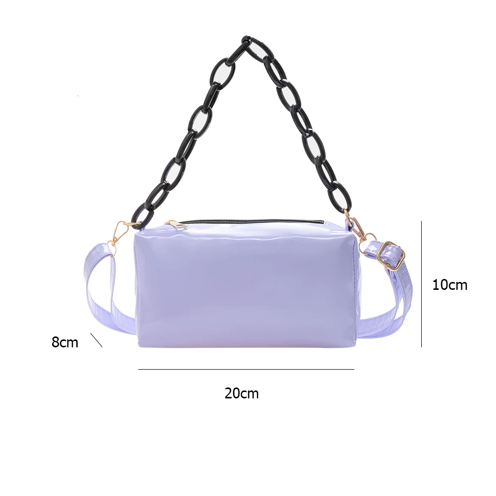 

Fashion Patent Leather Pillow Shoulder Bags Women Solid Color Chain Handbags Cylinder Small Shoulder Crossbody Bags Female Totes