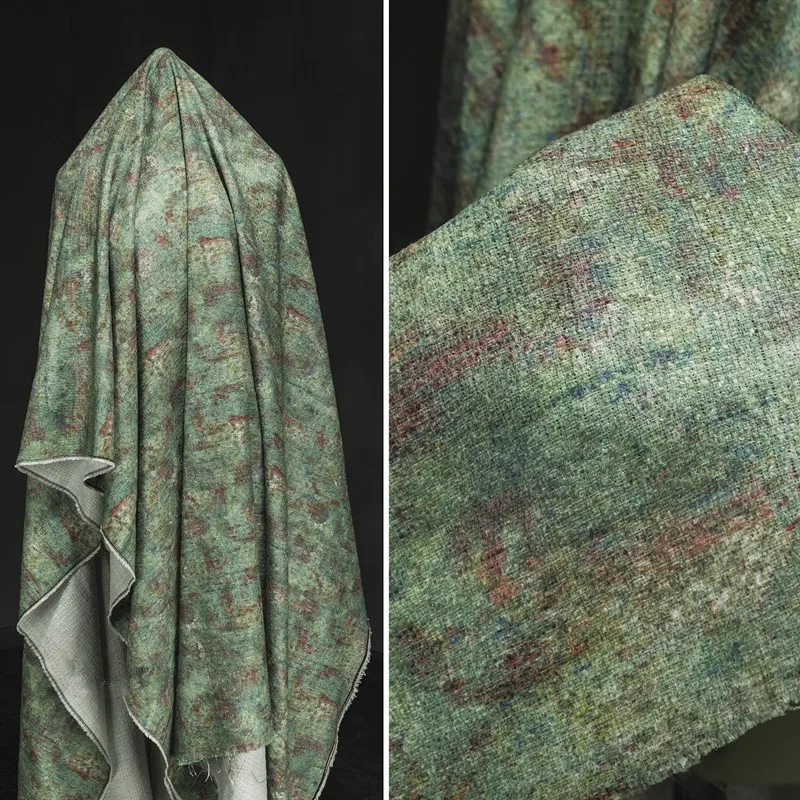 

50cm*145cm/piece Green mottled tweed creative retro coat DIY clothing designer fabric