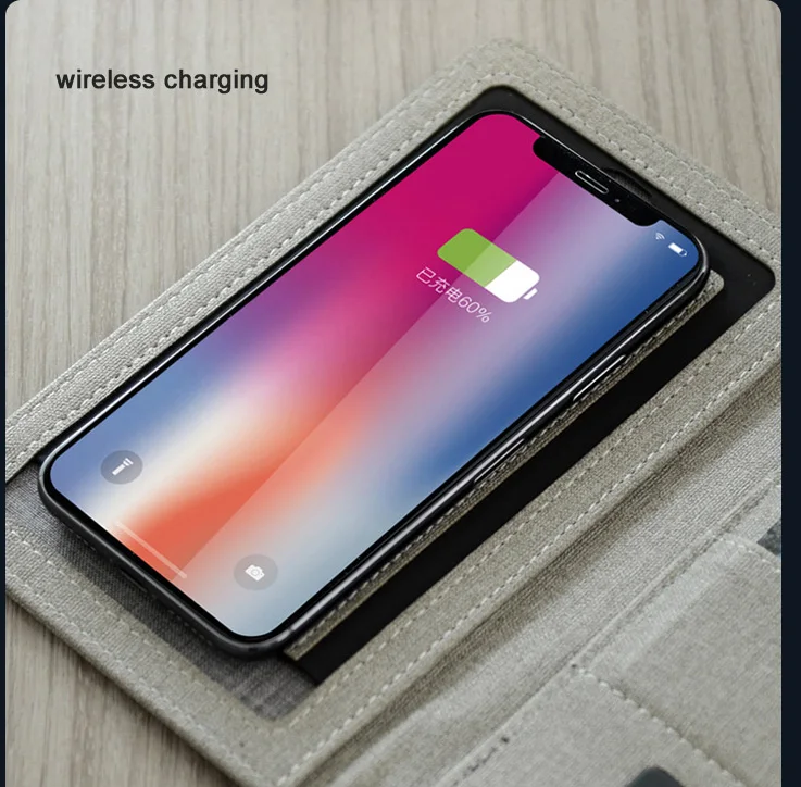 Бизнес Путешествия B5 сумка менеджера портативный padfolio ноутбук с power bank зарядное устройство провода и беспроводной зарядки iPad замок