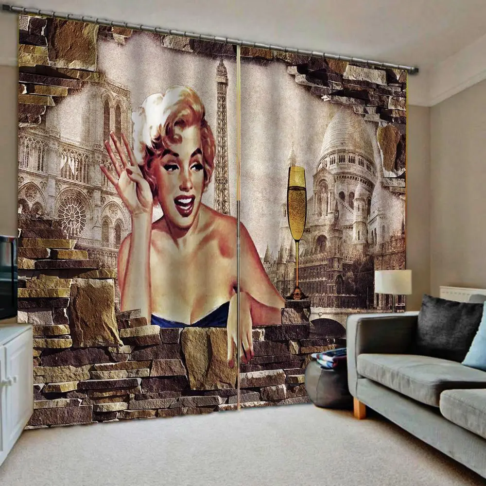 

European retro poster Window Curtain Living Room Wall character Blackout Curtains For Kitchen KTV Hotel Decor