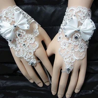 new white wedding gloves elegant lace satin short bridal gloves short lace bow bridal wedding dress full dress accessories