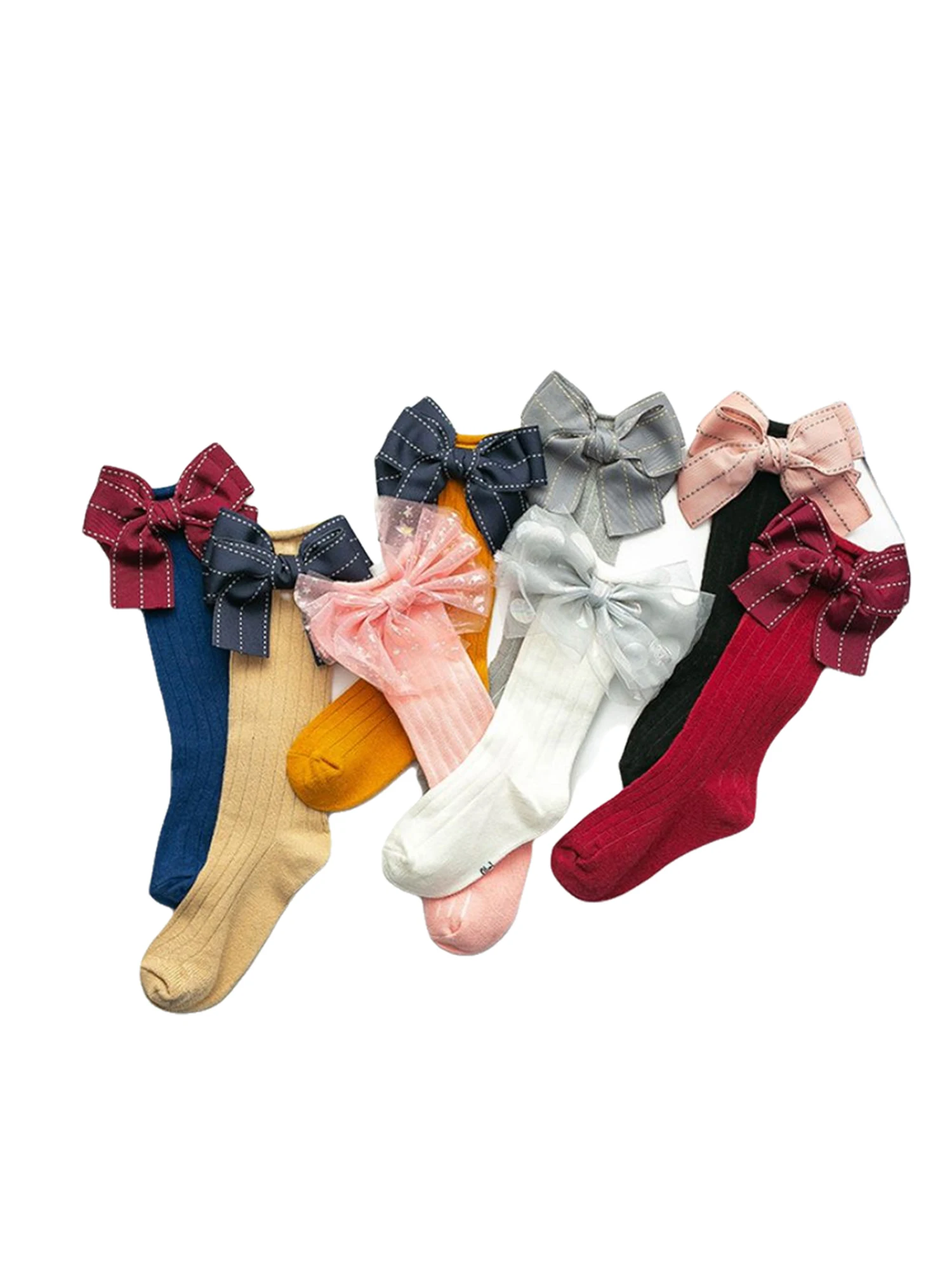 

Infant Girl Vertical Stripe Bow Socks Toddler Seamless Toe Elastic Stocking Spring Loose Socks