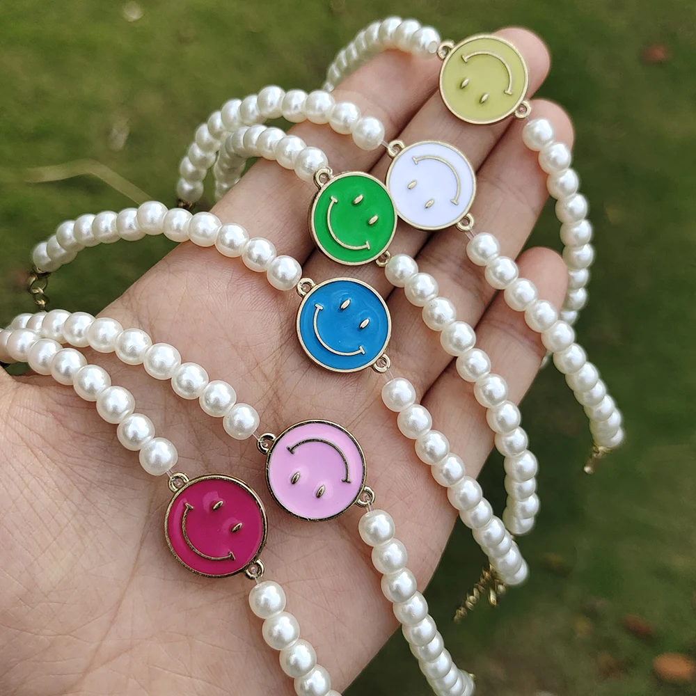 ZX многоцветный эмалированный Шарм-браслет со смайликом для женщин винтажный
