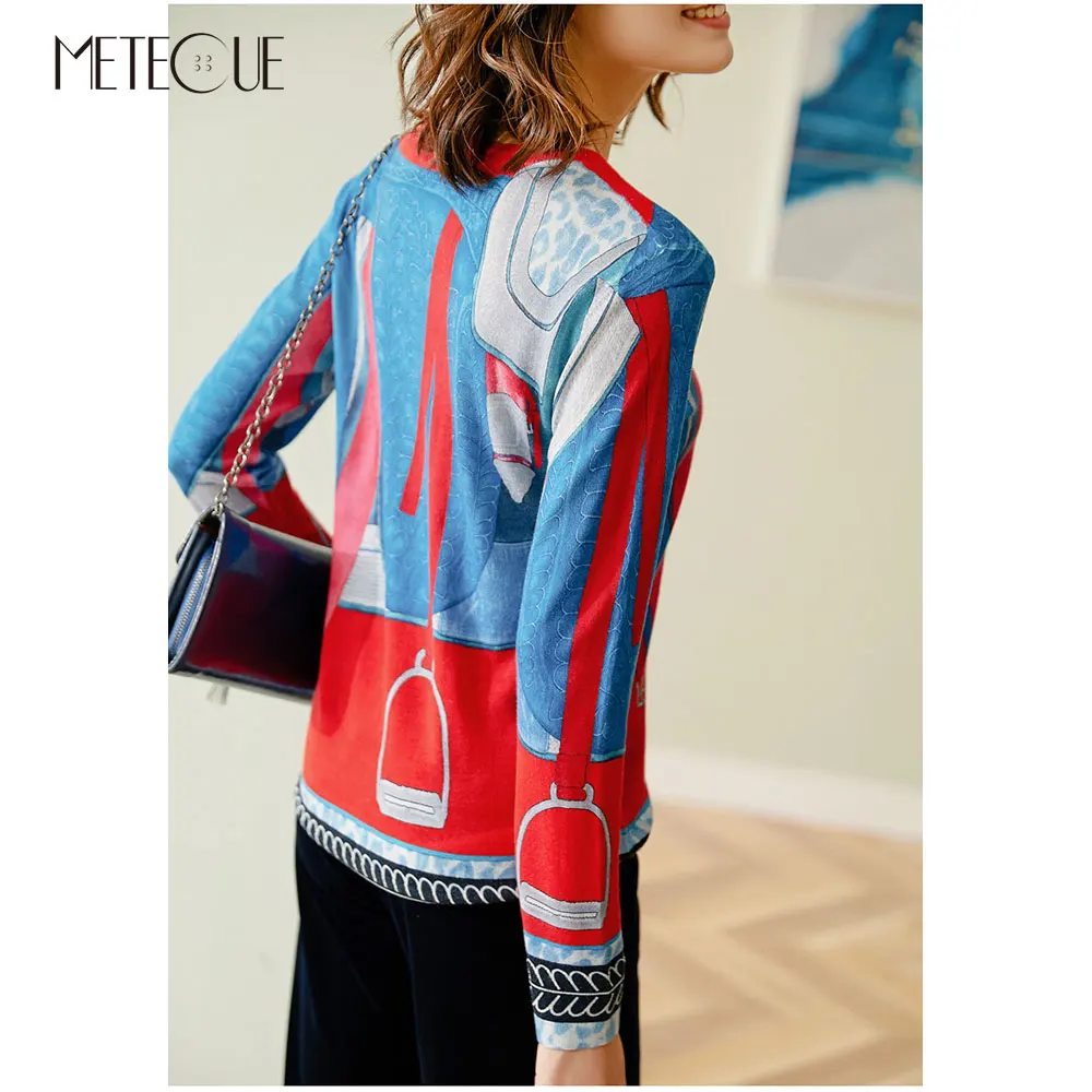 100% шерсть женские джемперы 2019 Осень Зима Мода с принтом длинный рукав женский