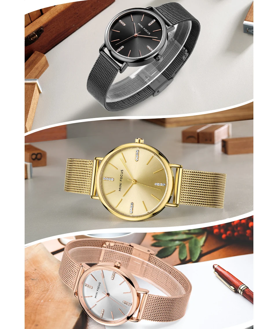 Мини фокус Королевский синий цвет Золотые женские часы кварцевые ультра тонкий с