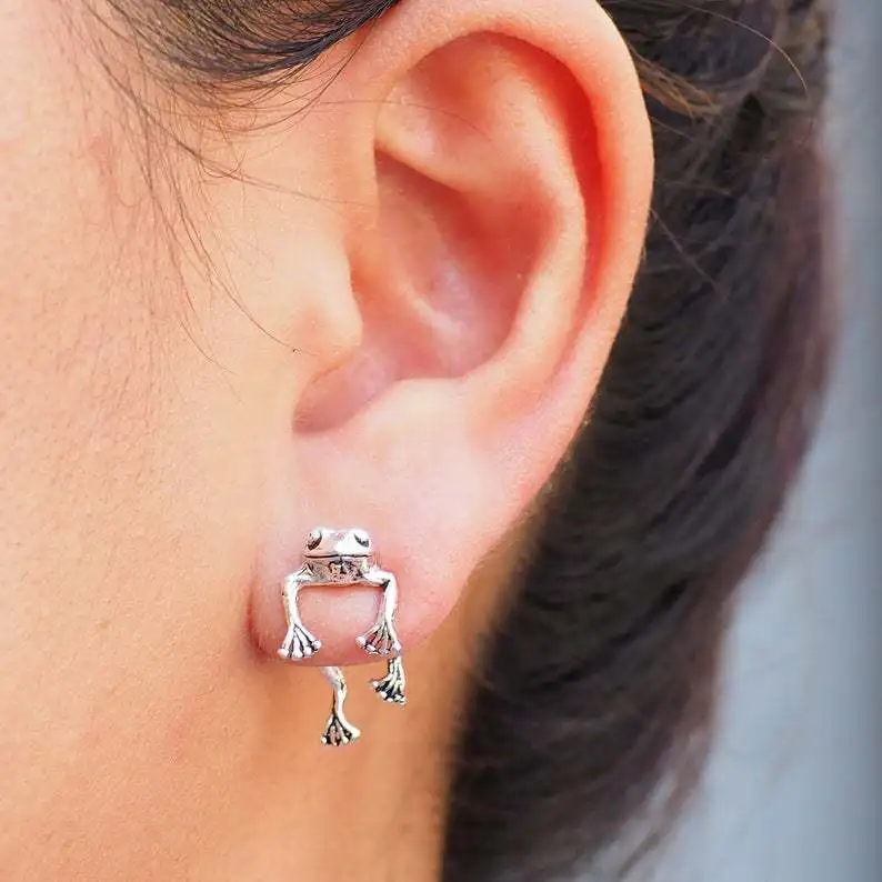 

Frog Earring Retro Cute For Women Gold Silver Color Gothic Animal Pirecing Stud Earring Female Charm Jewelry Gift