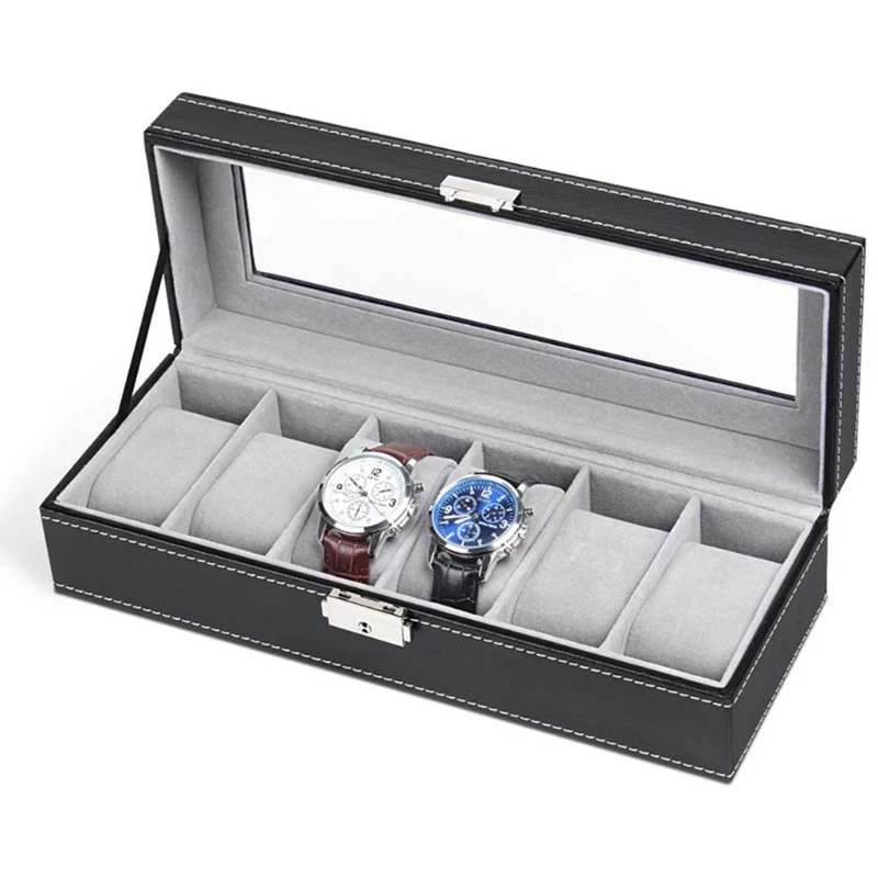 

N58F Multi-Functional 6 Slot Leather Showcase Watch Organizer Case for Birthday Valentine's Day Wedding Christmas New Year