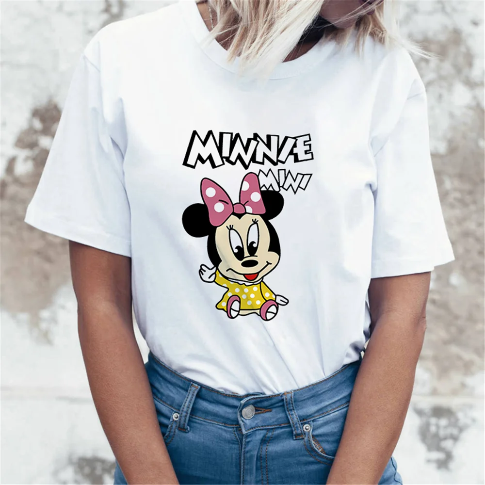 

New Cartoon Disney Tshirt Minnie Mini T Shirt Women O-Neck Short Sleeve Cartoon Tee Shirt Female Clothes Dropship