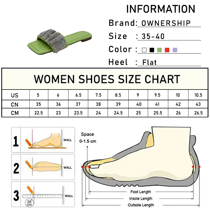 

2021 Shiny Crystal Summer Women Slippers Fashion Square Toe New Ladies Slides Casual Home Soft Bottom Female Footwear